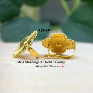 MsMorningstar 18k Saudi Gold Vintage Clover Clip Earrings| Floral Collection