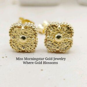 MsMorningstar 18k Vintage Hammered Flower Stud Earrings | Floral Collection