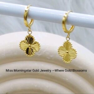 MsMorningstar 18k Vintage Clover Drop Hoop Earrings | Designer Collection
