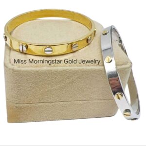 18k Two-Toned Embossed Bangle Bracelet Screw Lock