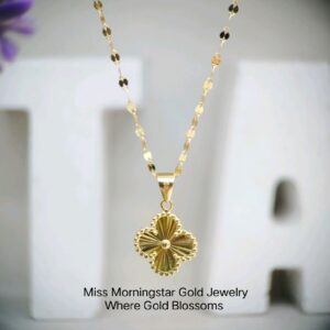 MsMorningstar 18k Saudi Vintage Clover Mirror in Bloom | Four Leaf Clover Set/Pendant | Floral Collection